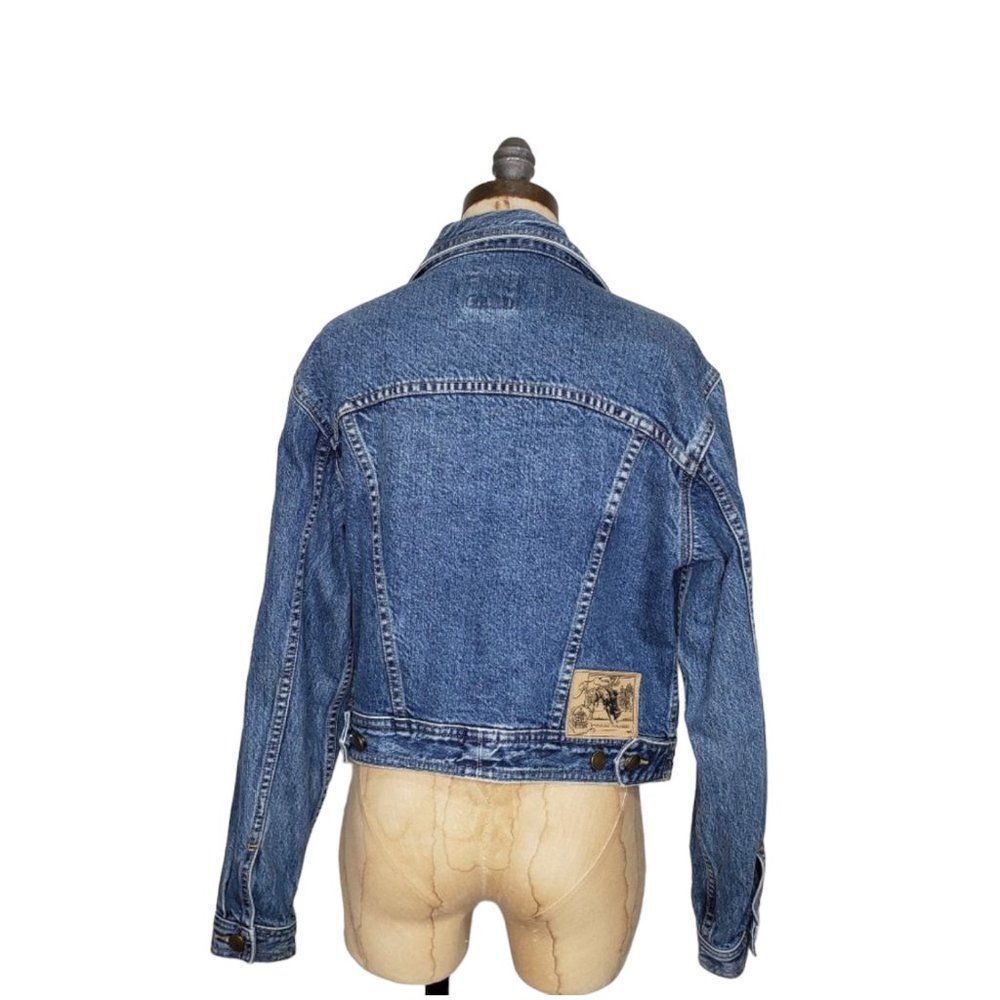 Vintage Faconnable Iconic Cotton Jean Jacket with Back Logo Patch Size Medium - Picture 5 of 16
